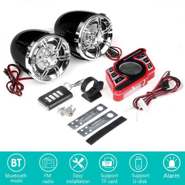 Motorcycle Studio bluetooth Audio Sound System Stereo Speaker voice Dial FM Radio MP3 Music Player Scooter Remote Control Alarm 1